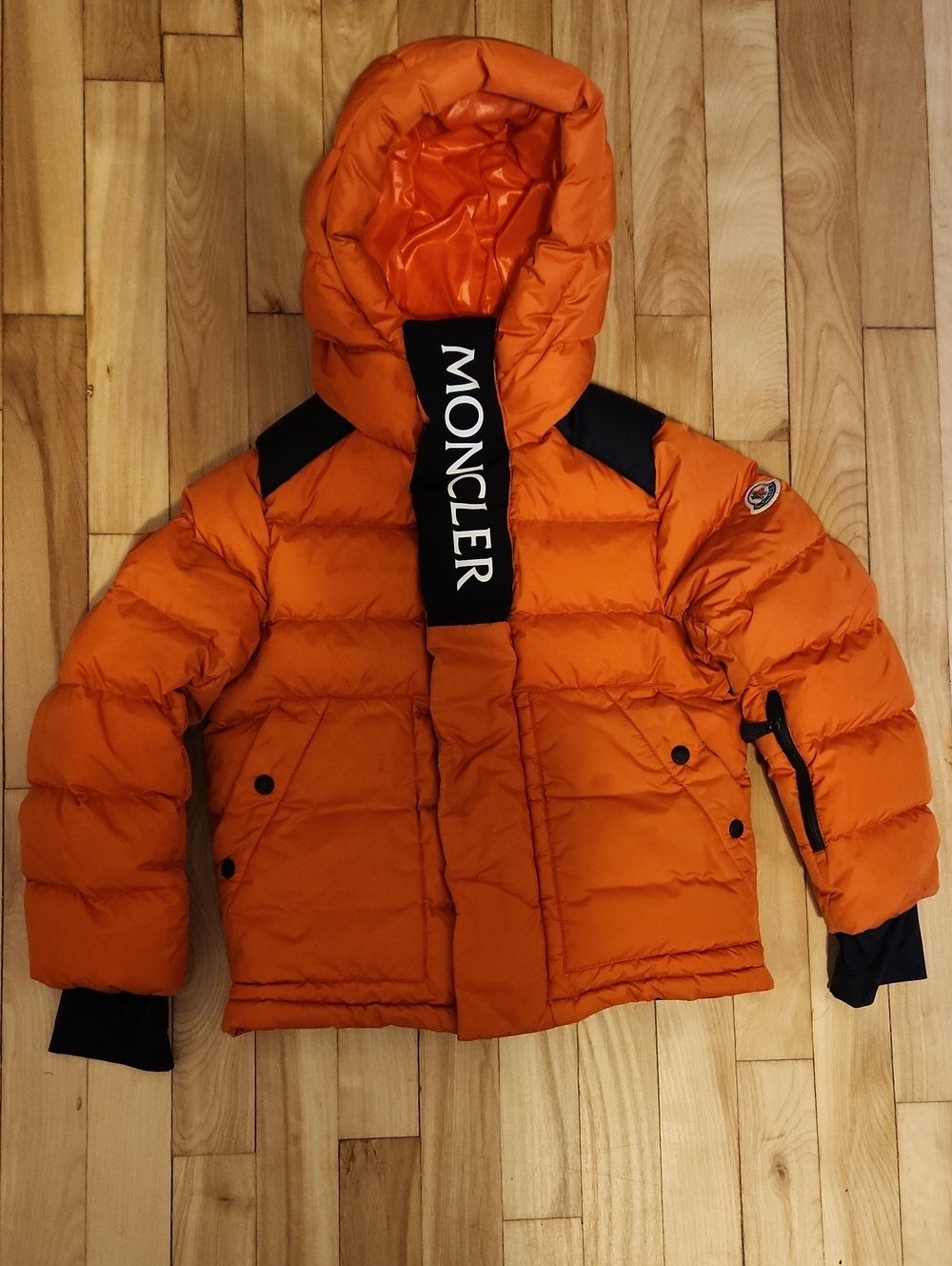 Moncler Kids Bright Orange Hooded Puffer Jacket